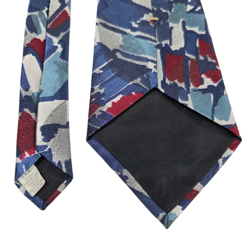 OSCAR DE LA‎ RENTA STUDIO Abstract Pattern Silk Necktie Blue Red Men's Fashion
